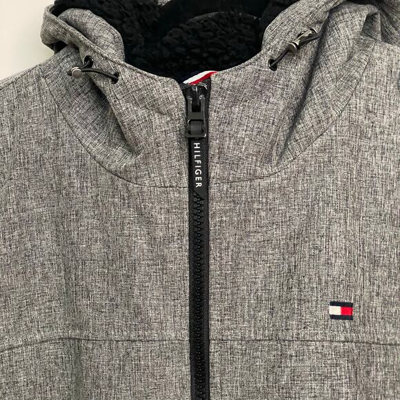 Tommy Hilfiger XL windbreaker fleece lined jacket hoodie full zip gray black - Picture 5 of 8